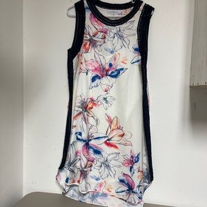 NWT Fever Women's Dress Sleeveless Crochet Trim Crew Neck Allover Floral Large